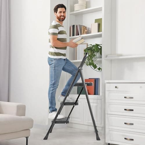 Sweetcrispy Folding 3 Step Ladder Stool - Lightweight, 800lbs Sturdy, with Anti-Slip Feet - Perfect for Home, Kitchen, and Office Use, Easy Storage and Portable Design 5