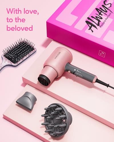 Wavytalk Hair Dryer with Diffuser, Blown Away Ionic Hair Dryer with 4 Attachments for All Hair Types, 1875W Blow Dryer with Ceramic Technology, Gift Packaging, Light and Quiet, Rose Gold 7