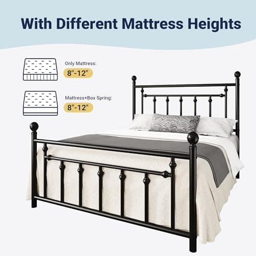 Allewie 14 Inch Queen Size Metal Platform Bed Frame with Victorian Vintage Headboard and Footboard/Mattress Foundation/Under Bed Storage/No Box Spring Needed/Easy Assembly/Noise Free/Black 8