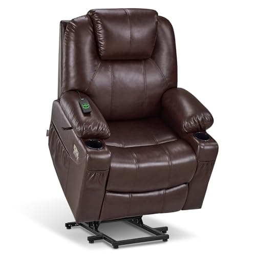 MCombo Electric Power Lift Recliner Chair Sofa with Massage and Heat for Elderly, 3 Positions, 2 Side Pockets, and Cup Holders, USB Ports, Faux Leather 7040 (Dark Brown, Medium)