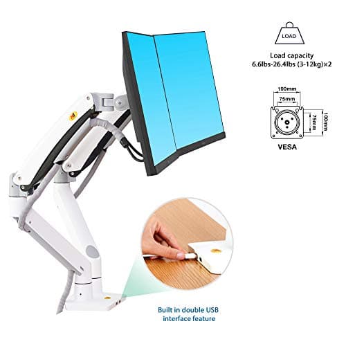 NB North Bayou Dual Monitor Desk Mount Stand Full Motion Swivel Computer Monitor Arm Fits 2 Screens up to 32'' with Load Capacity 6.6~26.4lbs for Each Monitor G75-W 5