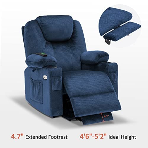 MCombo Small Power Lift Recliner Chair Sofa with Massage and Heat for Petite Elderly, 3 Positions, Cup Holders, and USB Ports, Extended Footrest, Fabric 7141 (Navy Blue) 6
