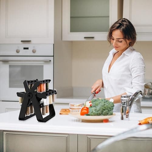 STEAM DIVERTER Rotating Spice Rack - Revolving Ferris Wheel Countertop Spice Organization with 18 Glass Spice Jars Countertop Spice Storage Rack for Families Kitchen 6