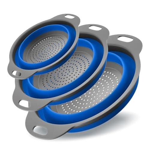 Collapsible Colander Set, Silicone Collapsible Strainers for Kitchen, Perfect for Draining Pasta, Vegetable and Fruit, Food Strainer, Dishwasher Safe (3 Pack)
