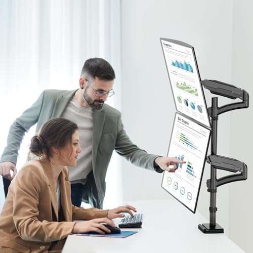 MOUNT PRO Vertical Dual Monitor Mount, Stacked Monitor Stand for 2 Computer Screens up to 32 inches, Fully Adjustable Full Motion Display Desk Mount, Each Arm Holds up to 17.6lbs, VESA Mount 8