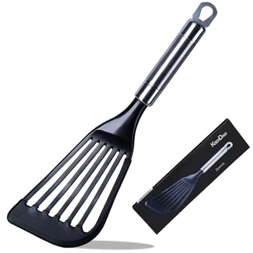 KSENDALO Fish Spatula Egg Flexible Slotted Turner Flipper, Silicone Coated Edged Kitchen Utensil for Nonstock Cookware, Lightweight & Sturdy Cooking Tool for Fish, Eggs, Pancakes, Omelettes