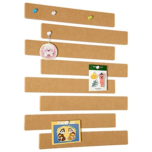 GoTiling Cork Board for Walls - 8 Pack Felt Pin Board Bar Strips - Self-Adhesive Lightweight Bulletin Board - Cork Board for Office with 40 Push Pins No Damage for Wall