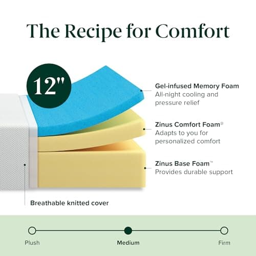 Zinus 12 Inch Green Tea Cooling Memory Foam Mattress [New Version], Queen, Fiberglass Free, Medium Firmness, Cooling Gel Foam, Certified Safe Foams & Fabric, Mattress in A Box 7