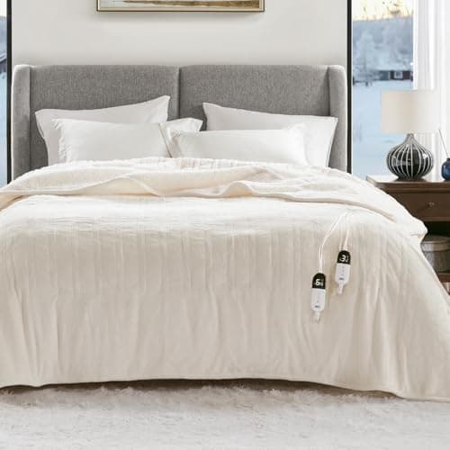 Degrees of Comfort Heated Blanket – Cal King Soft Sherpa & Flannel Electric Throw with 6 Heat Settings, 10-Hour Auto Shut-Off, Overheat Protection, ETL Certified, 100"x94" for Winter Warmth, Ivory