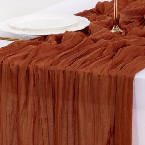 Socomi Terracotta Easter Spring Fall Cheesecloth Table Runner Boho Rustic Farmhouse Gauze 120 inch 10FT Cheese Cloth Runner for Wedding Party Baby Shower Birthday Home Decor Holiday Decorations 6