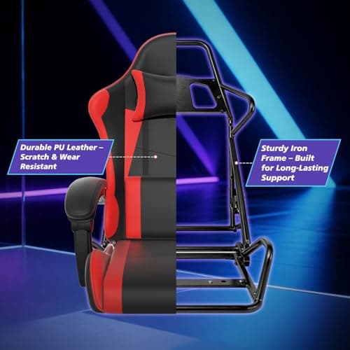 Magshion Gaming Chair, Ergonomic Computer Chair with Linkage Armrests, Height Adjustable Video Game Chair with Footrest and Headrest for Silla Gamer and Adults, 350 Lbs Capacity, Red 9
