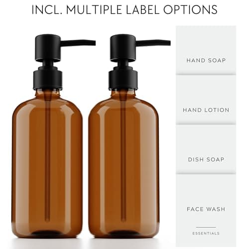 Stylish Soap Dispenser Set of 2 for Kitchen Or Bathroom - Quality 21oz Dish and Hand Soap Dispensers - Extra Durable Amber Dispensers Perfectly Enhance Your Bathroom Or Kitchen 5
