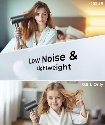 Hair Dryer, 100,000 RPM High-Speed Blow Dryers for Women & Men, Hair Dryers with Diffuser & Nozzle, Portable Hairdryer for Travel Home Use, Quiet & Fast-Drying, 500 Million Negative Ions, Heat-Control 6