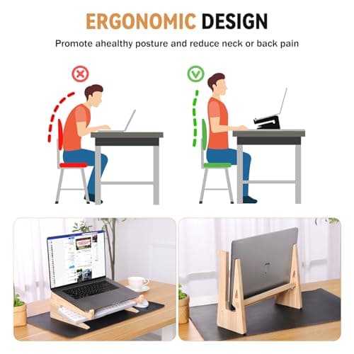 Wood Laptop Stand,Universal Computer Stands for Desk,Vertical Laptop Holder for MacBook Pro, Wooden Laptop Riser for MacBook Air, Dell, HP, Lenovo Compatible with 13.3 to 17.3 Inches All Laptops 6