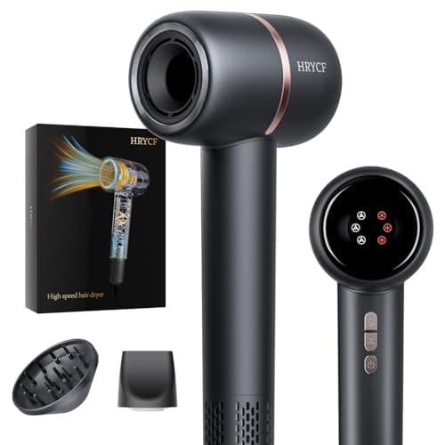 HRYCF Fast Drying High Speed Hair Dryer,Negative Ionic Care Blow Dryer,Less Heat Damage Blow Dryer with Brushless Motor,Thermo-Control Low Noise with Magnetic Nozzle & Diffuser
