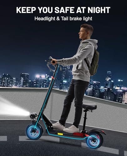 10" Offroad Electric Scooters with Seat,800W Motor 28 Miles Range & 25-28 Mph Fast Electric Scooter for Adults,Height Adjustable,Dual Suspensions Foldable Escooter for Commuting 48V 15AH Battery 6