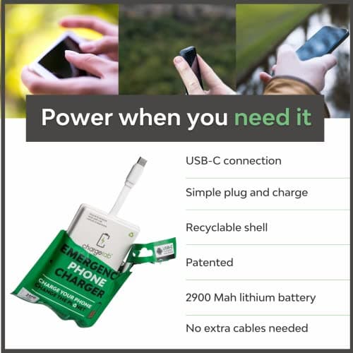 ChargeTab Emergency Portable USB-C Charger – Pre-Charged 3000mAh, Slim & Light, Up to 2-Year Shelf, Compatible w/iPhone 15/16 & Android USB-C Devices (10 Pack) 5