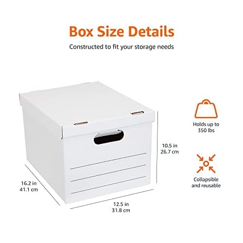 Amazon Basics Storage/Filing Boxes with Lift-Off Lid, Letter/Legal Size, Collapsible, Tape-Free Assembly, White, 16.2" L x 12.5" W x 10.5" H, 20-Pack 6