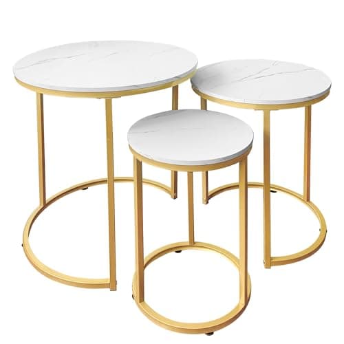 AT-VALY Nesting Tables Coffee Table Set of 3,Round Side Table Small Accent Table for Living Room,Bedroom Apartment (Gold)