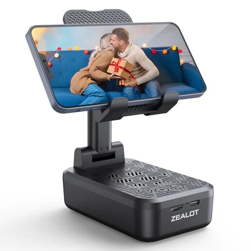 ZEALOT Cell Phone Stand with Wireless Bluetooth Speaker, Phone Holder and Wireless Induction Speaker Amplifier Dock Compatible with iPhone/ipad/Samsung,Gifts for Women Men Dad Him Her-Black