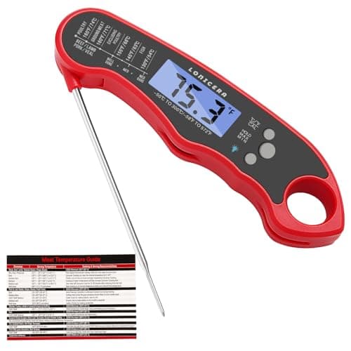 Lonicera Meat Thermometer Digital for Cooking Food. Waterproof & Instant Read for Kitchen Baking, BBQ. with Foldable Probe, Backlight & Calibration (Red)