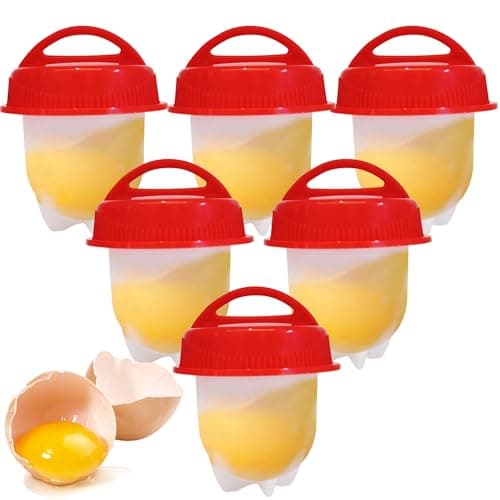 KINKIMISTINA Hard Boiled Egg Maker, 6-Piece Shell-Free Egg Cooker Set, Non-Stick Easy-Clean Multifunctional Egg Boiler Kit, white
