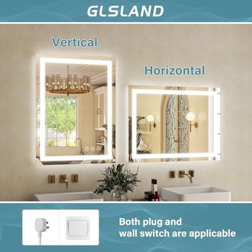 GLSLAND 24"x32" LED Lighted Bathroom Mirror Dimmable Wall Mirrors with Anti-Fog LED Bathroom Mirror 2 Dimmable Light Colors LED Mirror Hangs Horizontally or Vertically 7