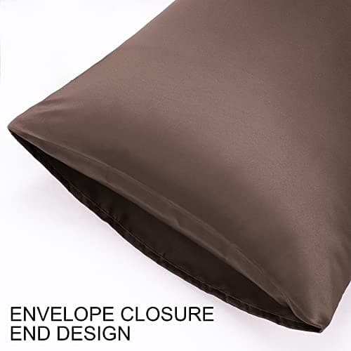 uxcell 2 Pack Silk Satin Pillowcase for Hair and Skin, Cool, Silky, Soft Breathable Pillow Cases Standard Size 20x26 Inch Sateen Pillowcase Brown with Envelope Closure 5