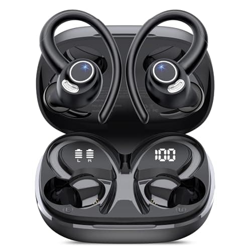 Wireless Earbuds, Bluetooth 5.4 Headphones Sport, Over Ear Buds With ENC Noise Cancelling Mic, 48H, Wireless Earphone With Earhooks, Stereo Deep Bass, IP7 Waterproof ear bud for Workout Running, Black