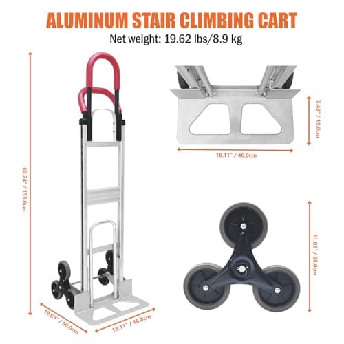 Aluminum Stair Climbing Cart, 600 lbs Capacity Stair Climber Hand Truck Dolly, 2 in 1 Heavy-Duty Trolley Cart with Dual Handles, 6 Wheels & 2 Elastic Ropes for Home Shopping Moving Warehouse 7