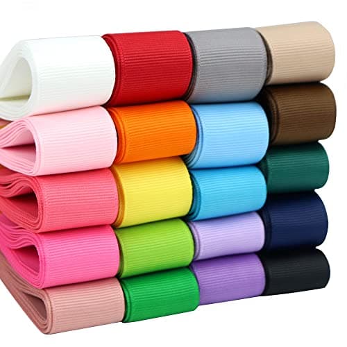 Midi Ribbon Grosgrain Ribbon 1 inch Ribbon 20 Solid Color Assortment, 1" X 2 Yard Each, Total 40 Yds Per Package, Thin Grosgrain Thick Fabric Ribbons for Crafts, Hair Bow Supplies