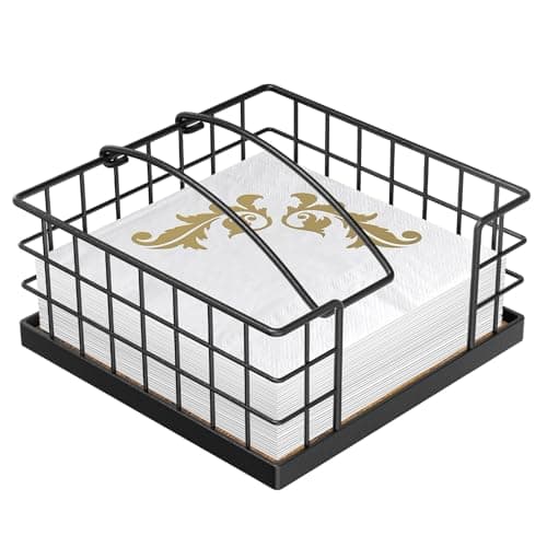 Honiter Napkin Holder for Table, Farmhouse Napkins Holder with Weighted Arm, Wood Napkin Holders for Kitchen, Flat Napkin Dispenser for Countertop, Dining Room, Rustic Brown 9