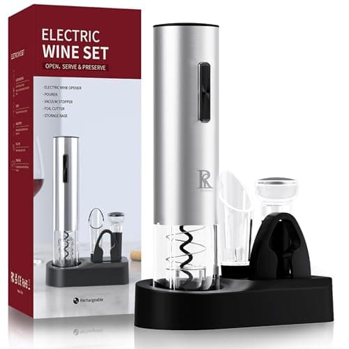 R Conlifeus Electric Wine Opener Rechargeable, Automatic Wine Bottle Corkscrew Opener with Stainless Steel - Essential Wine Accessories & Gift Sets for Wine Lovers