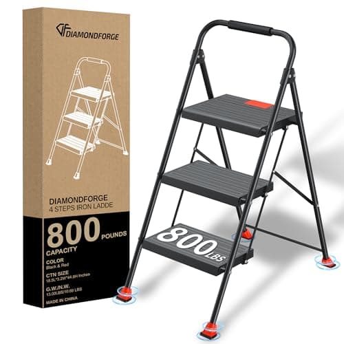 Step Ladder Foldable Folding Stool - for Home Adults Kitchen 3 Stepping Extension Tall Heavy Duty with Handrails - Closet Stepstool Stair Ladders Extendable Stepladder for Indoor House 800Lbs