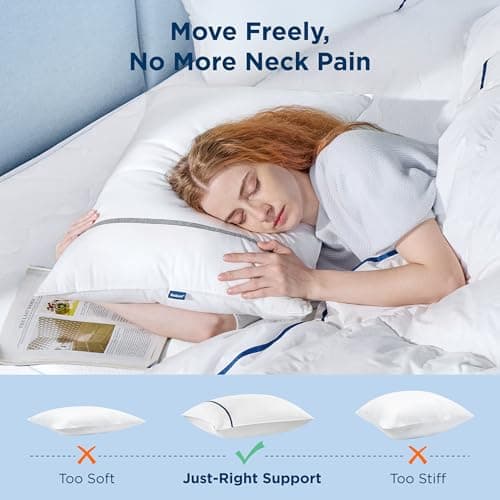 Bedsure Queen Pillows Set of 2, Luxury Hotel Firm Pillows for Sleeping, Decoration Strip Diamond Design Cover, Fluffy Original Down Alternative Filling for Side, Back or Stomach Sleepers 5