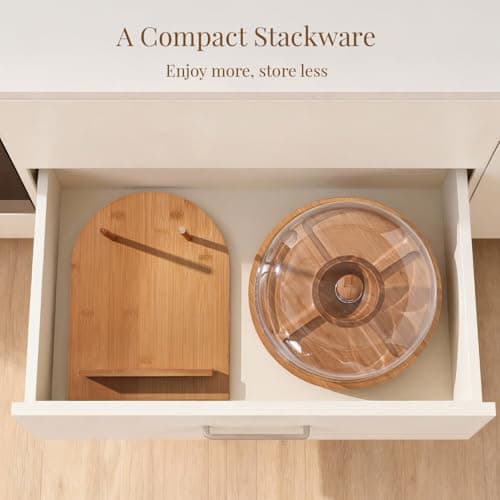 Emojoy Bamboo Cake Stand with Lid, 11in Round Cake Stand with Dome, Versatile Dessert Table Display Set, Cake Display Stand with Acrylic Dome, Charcuterie Boards for Birthday, Party 7