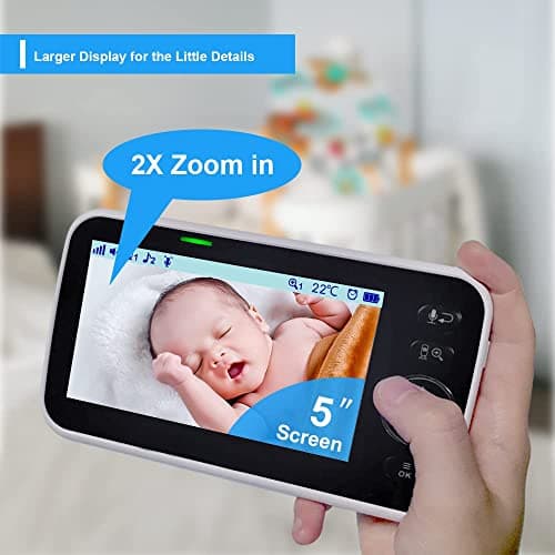HelloBaby No WiFi Baby Monitor 5" Screen 30-Hour Battery Pan-Tilt-Zoom Video Upgrade with Camera and Audio, Night Vision, VOX, 2-Way Talk, 8 Lullabies and 1000ft Range, HB6550 8
