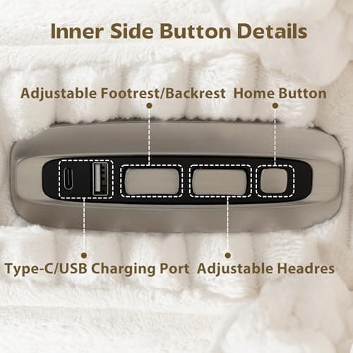 SINCRUMI Power Oversized Swivel Rocker Recliner with Dual Motor Adjustable Headrest for Adults, Glider Rocking Chair with Vibration and Heat, USB A&C Ports, Armrest Storage, Cup Holder, Cream White 5