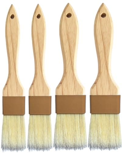 NXRACSH Natural Bristle Basting & Pastry Brush Set - 1.5"& 1" Food Grade Cooking Brushes, Not Shedding, for Turkey Basting, Butter, Egg Wash, Baking (4 Pc)