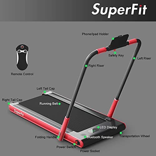 Goplus 2 in 1 Folding Treadmill, 2.25HP Under Desk Electric Superfit Treadmill, Installation-Free with APP Control, Remote Control, Blue Tooth Speaker and LED Display, Walking Jogging for Home Red 8