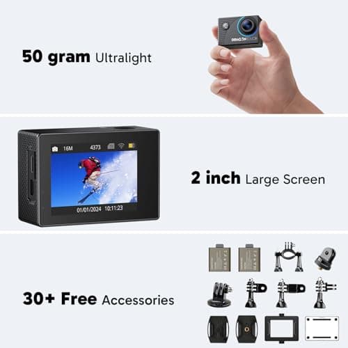 Dragon Touch 4K30FPS Action Camera Vision 3 20MP 100FT Waterproof Underwater Camera with Remote 170° Wide Angle WiFi Sports Camera with 2 Batteries and Mounting Accessories Kit 5