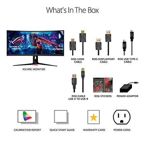 ASUS ROG Strix 34” Gaming Monitor (XG349C) - UWQHD (3440 x 1440), 180Hz, 1ms, Extreme Low Motion Blur Sync, 135% sRGB, G-Sync Compatible, DisplayHDR 400, Eye Care, USB-C, DisplayPort, HDMI, Black 7