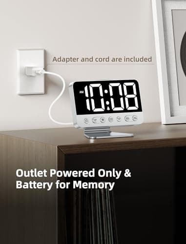 Odokee Digital Alarm Clocks for Bedrooms: Large Bold Number 5 Brightness Dimmer - Easy to Read Across The Room - 5 Alarm Sound 8 Night Light - Silver 6