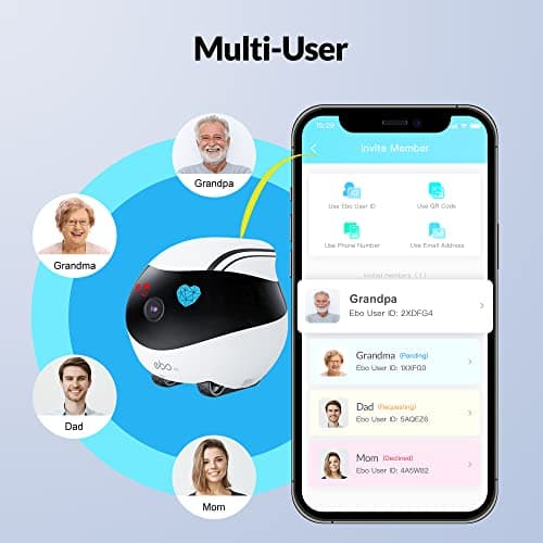 Enabot EBO Air Home Security Pet Camera, 2 Way Talk, Night Vison, Wireless APP Remote Control Indoor Security Camera, Movable Rechargeable Cam for Dog/Cat/Baby, SD Card Storage 8