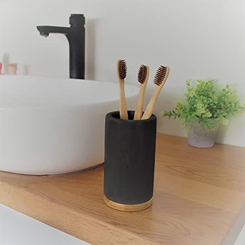 Matani Bamboo Toothbrush Holder Diatomite Tooth Brush Organizer - Storage Stand for Small Bathroom & Counter - Removable Base & Drain Holes, Water-Absorbent & Quick-Drying (Light Grey) 8
