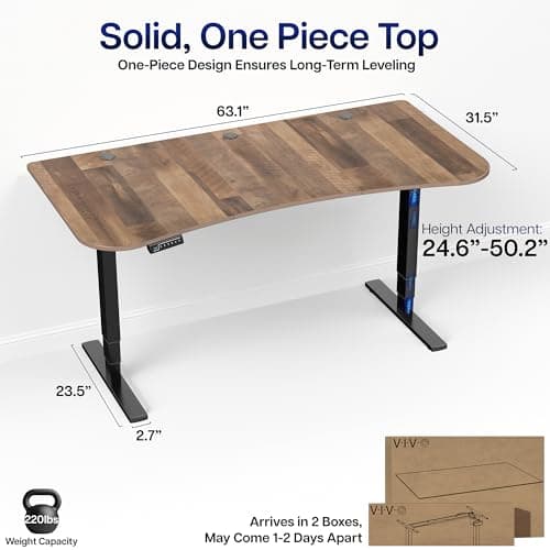 VIVO Electric 63 x 32 in Standing Desk, Touch Screen Adjustment, 220 lb Frame Support, 2E Series, Reclaimed Wood Top Black Frame, DESK-KIT-2EBP 3