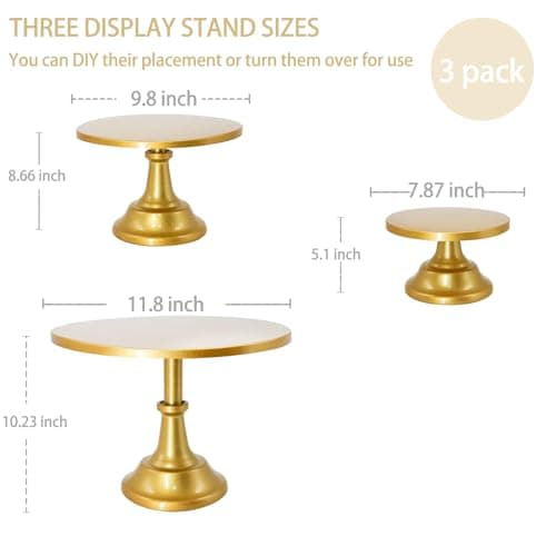 Vorriop 3 Set Gold Cake Stand，Display Plate Dessert Cupcake Pastry Candy for Party，Elegant Round Cylinder Columns tables for Weddings Cake Stands，Birthday Party 2