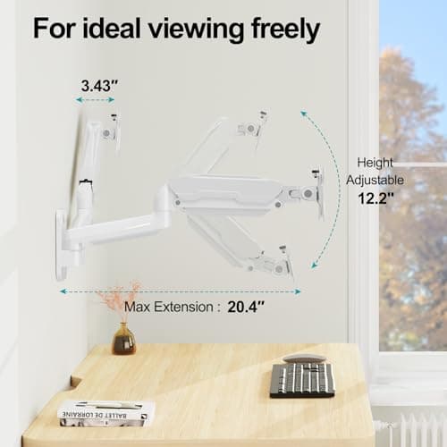 MOUNT PRO Dual Monitor Wall Mount for 13 to 32 Inch Computer Screens, Gas Spring Wall Monitor Arm for 2 Monitors, Each Holds Up to 19.8lbs, Adjustable Wall Monitor Mount with VESA 75x75/100x100, White 5