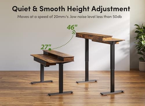 BANTI Height Adjustable Electric Standing Desk with 4 Drawers, 55 x 24 Inch Table with Storage Shelf, Sit Stand Desk, Rustic Brown Top 8