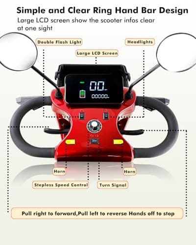 Dvsripa All Terrain Mobility Scooter for Seniors,Heavy-Duty 4 Wheel Mobility Scooters Mobility Scooter,Handicap Scooters for Adults with 3-Speed Travel Long (Red) 5